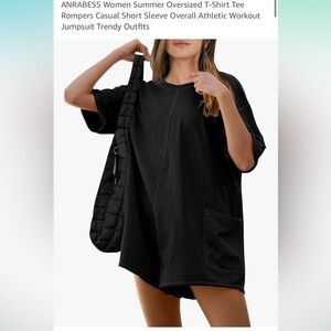 ANRABESS Women Oversized T-Shirt Tee Rompers Casual Jumpsuit Trendy size M